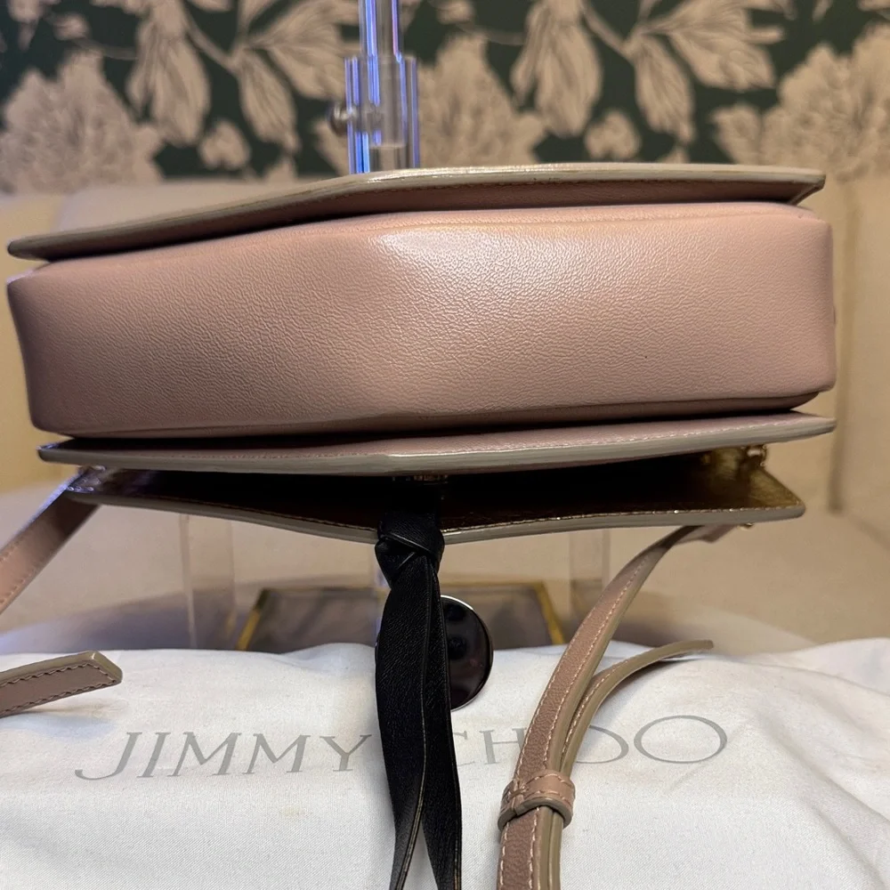 Jimmy Choo Authentic Taupe Crossbody Bag w/Metallic Interior, Dusty, Auth Card